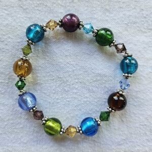 Premier Designs Tessa Stretch Bracelet, Silver, Multicolor Glass Beads, NIB